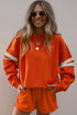 Varsity Stripe Drop Shoulder Crewneck Sweatshirt And Drawstring Shorts Short Set